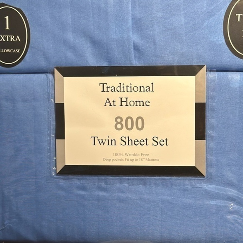 Traditional At Home 4pc Twin Sheet Set Royal  Blue Stripes embossed